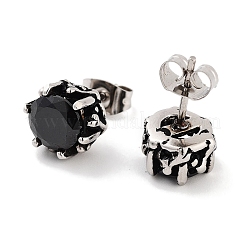 Round 316 Surgical Stainless Steel Pave Black Cubic Zirconia Stud Earrings for Women Men&nbsp;EJEW-Z050-11AS