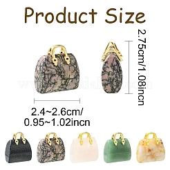 5Pcs 5 Styles Synthetic Blue Goldstone & Natural Cherry Blossom Agate & & Green Aventurine & Rose Quartz & Rhodonite Brass Pendants&nbsp;KK-YW0003-41