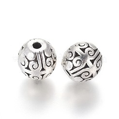 チベット風合金ビーズ  ラウンド  アンティークシルバー  9x10mm  穴：1.8mm&nbsp;TIBEB-L004-014AS