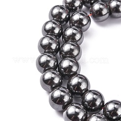 磁気あり合成ヘマタイトビーズ連売り  グレードA  ラウンド  ブラック  12mm  穴：2mm  15.5インチ&nbsp;G-Q893-12mm