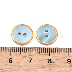 金色の縁取り、ナチュラルブラックのリップシェルボタン  2穴フラットラウンド  ライトブルー  11.5x2mm  穴：1.5mm&nbsp;SH-CBA0ED6-01D