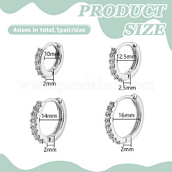 8Pcs 4 Styles Brass Clear Cubic Zirconia Hoop Earrings&nbsp;EJEW-DR0001-02S