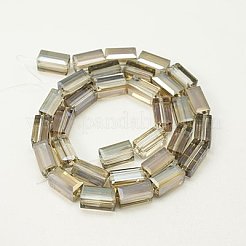 電気メッキガラスビーズ  フルパール光沢メッキ  多面カット  直方体の  淡い茶色  12x6x6mm  穴：1mm&nbsp;EGLA-J023-12x6mm-WLS17