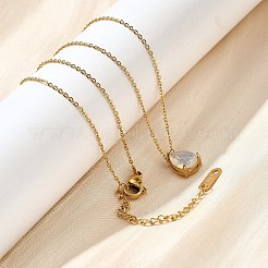 304ステンレスネックレス  キュービックジルコニアティアドロップチャーム付き  18KGP本金メッキ  ホワイトスモーク  長さ16.22インチ(41.2cm)+64mmエクステンダー&nbsp;NJEW-R022-01G-10