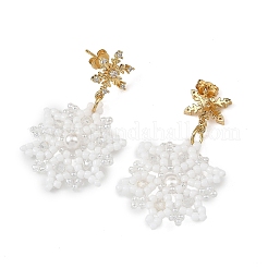 Glass & Shell Pearl Braided Dangle Earrings&nbsp;EJEW-MZ00812