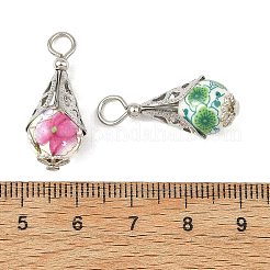 304ステンレススチール、プリント入り手作り磁器、真鍮製のペンダント  花のチャームが付いたティアドロップ  ステンレス鋼色  カラフル  27x11.5x11.5mm  穴：3.5mm  約100個/袋&nbsp;PR-PALLOY-JF05986