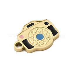 304ステンレススチールエナメルチャーム  イオンプレーティング（ip）  カメラチャーム  18KGP本金メッキ  ブラック  12x9x1.5mm  穴：1.5mm&nbsp;STAS-I336-04G-02