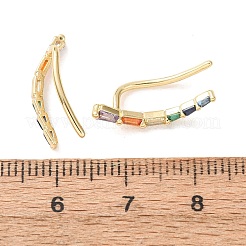 真鍮製パヴェキュービックジルコニアスタッドクローラーピアス  長方形  18KGP本金メッキ  カドミウムフリー＆鉛フリー  長持ちメッキ  ラックめっき  カラフル  18.5x4.5x7.5mm&nbsp;KK-CBAA351-02G