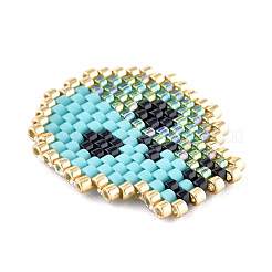 手作りシードビーズペンダント  弾性糸で  織機模様  スカル  ターコイズ  23x20x1.5mm&nbsp;SEED-I012-46A