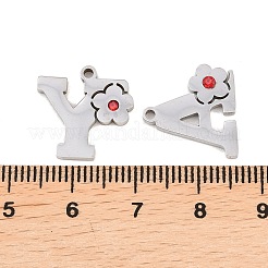 304ステンレススチールラインストーンペンダントセット  花と文字のa～zのチャーム  ステンレス鋼色  14.5~15.5x9.5~20x2~2.5mm  穴：1.5mm&nbsp;STAS-B123-03P