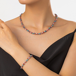 201 Stainless Steel Enamel Cable Chain Bracelets & Necklaces Sets for Women&nbsp;PT7078