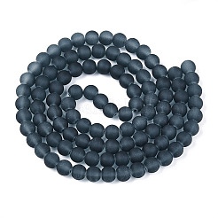 曇った透明ガラスビーズ連売り  ラウンド  ティール  8mm  穴：1.3mm  約99個/連  12.36''（31.4センチメートル）&nbsp;GLAA-S031-8mm-12-01