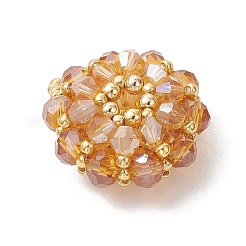 ガラスチャーム  花輪のチャーム  シードビーズで  多面カット  ゴールデンロッド  29x25x9.5mm  穴：2x3mm&nbsp;PALLOY-MZ01262-04