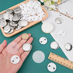 フラットラウンド型の昇華転写用無地バッジボタン部品  鉄製のブローチ台座にプラスチックの破片をあしらったもの  プラチナ  32x3.8mm&nbsp;IFIN-WH0011-79B