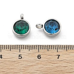 K9ガラスチャーム  304ステンレススチール製金具付き  フラットラウンド  ステンレス鋼色  13.5x10x6mm  穴：2.6mm&nbsp;STAS-Z115-02P