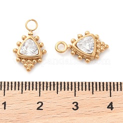 304ステンレススチールラインストーンペンダント  イオンプレーティング（ip）  ゴールドカラー  長方形  透明  15.5x9.5x3.5mm  穴：2.5mm&nbsp;STAS-Q340-06G-02