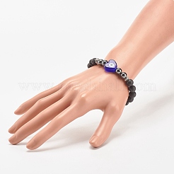 Natural Lava Rock & Synthetic Hematite Stretch Bracelet&nbsp;BJEW-JB08323-03