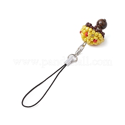 ガラスシードビーズ携帯ストラップ  キノコ  ゴールド  9.2cm&nbsp;HJEW-MZ00102-05