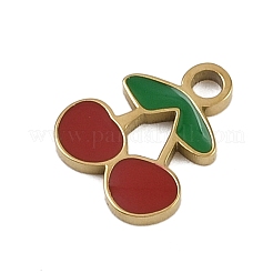 304ステンレススチールエナメルチャーム  ゴールドカラー  チェリー  9x8x1mm  穴：1.5mm&nbsp;LS-STAS-I338-01G-16