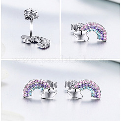 ロジウムメッキ 925 スターリングシルバー キュービックジルコニア スタッド イヤリング  レインボー  プラチナ  7x12mm&nbsp;EJEW-FF0011-02