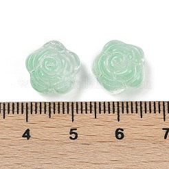 透明ガラスビーズ  花バラ  焼き付け塗料  ミディアムアクアマリン  11.5x12x8.5mm  穴：1.2mm&nbsp;LS-DGLA-E004-04I