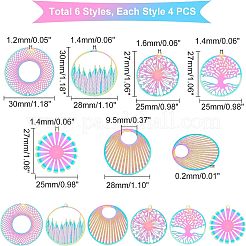24Pcs 6 Style Ion Plating(IP) 201 Stainless Steel Filigree Pendants&nbsp;STAS-UN0033-12
