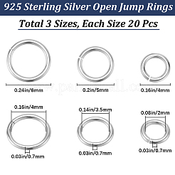 60個 3スタイル 925スターリングシルバーオープン丸カン  丸く切ったのこぎり  銀  21ゲージ  4~6x0.7mm  内径：2~4mm  20個/スタイル&nbsp;STER-BBC0006-20