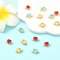 15Pcs 3 Colors Brass Pave Cubic Zirconia Heart Connector Charms&nbsp;KK-YW0004-66
