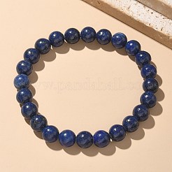 天然ラピスラズリ(染め)ビーズストレッチブレスレット  染め  ラウンド  内径：2-1/8インチ〜2-3/8インチ（5.5~6cm）  ビーズ：8mm&nbsp;BJEW-K212-B-047