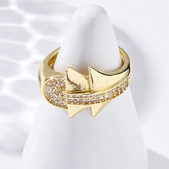 Brass Micro Pave Clear Cubic Zirconia Cuff Rings for Women&nbsp;RJEW-U043-09G