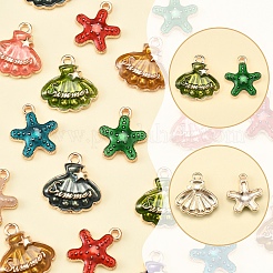 40個10スタイルアロイエナメルペンダント  ライトゴールド  ヒトデ＆シェル  ミックスカラー  16~17.5x14~16x3mm  穴：1.5~1.6mm  4個/スタイル&nbsp;ENAM-FS0002-66