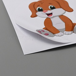 紙の漫画の動物のステッカー  キッドクラフト用粘着デカール  ミックスカラー  犬と豚とライオンとカエルの模様のフラットラウンド  混合模様  74x84x0.2mm  ステッカー：70mm  10個/袋&nbsp;DIY-WH0004-13