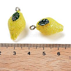 Abカラーレジンペンダント  プラチナメッキの鉄製ループ付きフルーツチャーム  レモン  22~23x13~14x12.5mm  穴：2mm&nbsp;RESI-C051-02F-P
