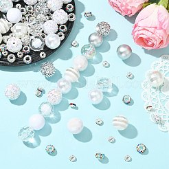 DIYジュエリー作成キット  アクリル＆樹脂＆プラスチックビーズ50個を含む  ポリマー粘土ラインストーンビーズ50個  50個真鍮ラインストーンスペーサービーズ  ホワイト  20mm  穴：2.5mm&nbsp;DIY-CJ0003-41