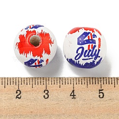 プリントウッドヨーロピアンビーズ  ラウンド  アメリカ国旗スタイル  ブルー  15.5~16mm  穴：4~4.5mm&nbsp;WOOD-G022-07A