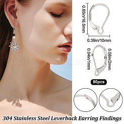 304ステンレススチールフレンチフックピアス金具80個  ステンレス鋼色  16.5x10x2mm  ピン：1mm&nbsp;STAS-BBC0004-10P