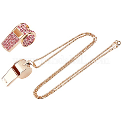 合金ローズラインストーンホイッスルペンダントネックレス  ゴールドカラー  30.39~30.75インチ（77.2~78.1cm）&nbsp;NJEW-WH20001-24G-02