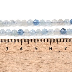 天然石アクアマリンビーズ連売り  多面カット  ラウンド  4mm  穴：0.5mm  約90個/連  15インチ（38cm）&nbsp;G-F509-10-4mm-A