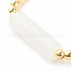 Natural White Jade Column Beaded Finger Ring with Synthetic Hematite&nbsp;RJEW-JR00460-02
