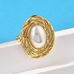 女性用楕円形真鍮指輪  アブソリュートプラスチック模造パール  長持ちメッキ  鉛フリー＆カドミウムフリー  18KGP本金メッキ  内径：17mm&nbsp;RJEW-S622-03G