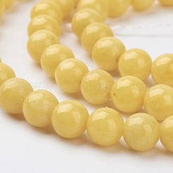 天然石馬山ジェイドラウンドビーズ連売り  染め  きいろ  6mm  穴：1mm  約69個/連  15.7インチ&nbsp;X-G-D263-6mm-XS07