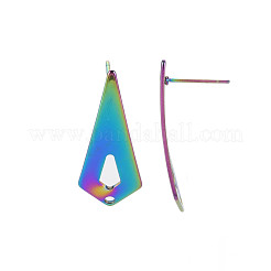 レインボーカラー 304 ステンレススチール スタッド イヤリング 金具  穴付き  ティアドロップ  28x11mm  穴：1.6mm  ピン：0.7mm&nbsp;STAS-N098-016