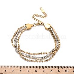 304ステンレススチールマルチ連ブレスレット  女性用ラインストーンカップ＆ボールチェーンブレスレット  イオンプレーティング（ip）  ゴールドカラー  7x1/4インチ（17.9x0.75cm）&nbsp;BJEW-C103-06G