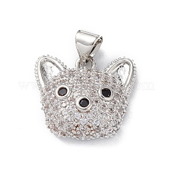 真鍮製マイクロパヴェキュービックジルコニアペンダント  プラチナメッキ  犬のチャーム  透明  16x17x6.5mm  穴：5x3mm&nbsp;KK-M240-10G