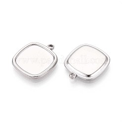 304ステンレススチールペンダントカボションセッティング  長方形  ステンレス鋼色  トレイ：13x13mm  18x16x2mm  穴：1.5~1.6mm&nbsp;STAS-T067-13P