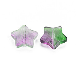ツートン透明スプレー塗装ガラスビーズ  スター  蘭  12.5x13x5mm  穴：1mm&nbsp;GLAA-T022-25-C02