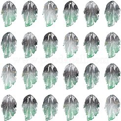 ベーキングペイントガラスビーズ70個  トップ掘削  葉  芝生の緑  28x17x4mm  穴：1mm&nbsp;GLAA-PA0001-11A
