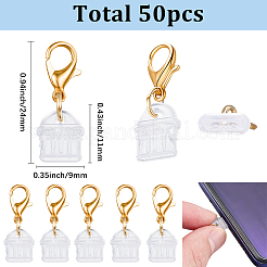 50 個のプラスチックモバイル防塵プラグ  合金製カニカン付き  ゴールドカラー  透明  24mm&nbsp;HJEW-SC0003-20A