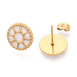 Flat Round with Sun 304 Stainless Steel Enamel Stud Earrings&nbsp;EJEW-T047-17G-B