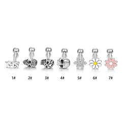316l サージカルステンレススチール ホワイトエナメル舌リング  デイジーの花  ステンレス鋼色  16mm  ピン：1.6mm&nbsp;WGBFDF9-06